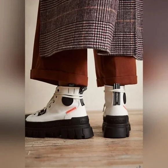 NEW Palladium Black White Canvas Chunky Lug Sole Y2K High Top Vegan Combat Boots - Picture 4 of 13